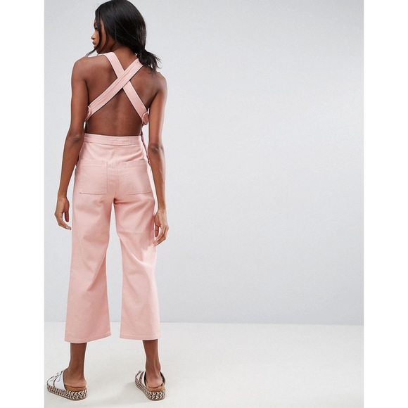 [ASOS] Pink Denim Halter Wide Leg Jumpsuit (NWT!) - Picture 2 of 7